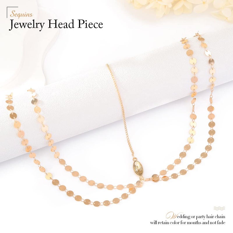 يان سلسلة رأس بوهيمية مزينة بالترتر من يان، قطع رأس ذهبية، غطاء رأس إلهي للنساء (ذهبي، مقاس واحد) - Image 3